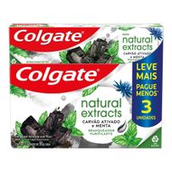 Pack Gel Dental Carvão Ativado Menta Colgate Natural Extracts Purificante Caixa 3 Unidades 90g Cada