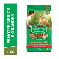 Ração Purina Dog Chow Cães Filhotes Porte Médio e Grande Sabor Carne, Frango e Arroz 1kg