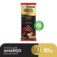 Chocolate Lacta Intense Amargo 60% Cacau Mix De Nuts 85g