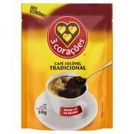Café Solúvel Granulado Tradicional 3 Corações Sachê 50g Refil Econômico