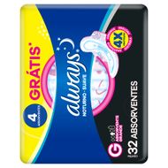Absorvente com Abas Suave Always Noturno Grande Pacote 32 Unidades Grátis 4 Absorventes