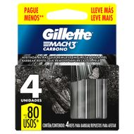 Carga de Aparelho para Barbear Gillette Mach3 Carbono 4 Unidades Leve Mais Pague Menos