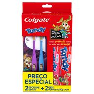 Kit 2 Escovas Extramacias + 2 Géis Dentais Infantil com Flúor Morangostoso + Tutti Frutti 50g Cada Colgate Tandy