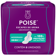 Absorvente com Abas para Escapes de Urina Poise Longo Pacote 8 Unidades
