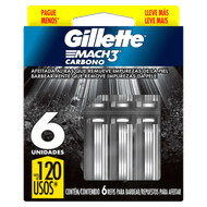 Carga de Aparelho para Barbear Gillette Mach3 Carbono 6 Unidades Leve Mais Pague Menos