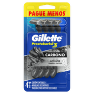 Aparelho Descartável para Barbear Gillette Prestobarba3 Carbono 4 Unidades Pague Menos