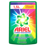 Lava-Roupas Líquido Roupas Brancas e Coloridas Ariel Cores Radiantes Sachê 1,5l Embalagem Econômica