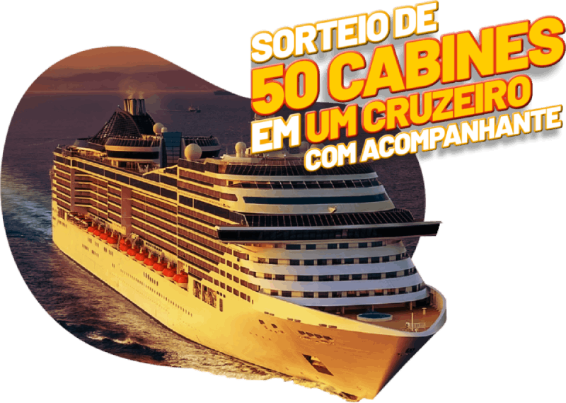 Sorteio de 50 cabines em um cruzeiro com acompanhante.