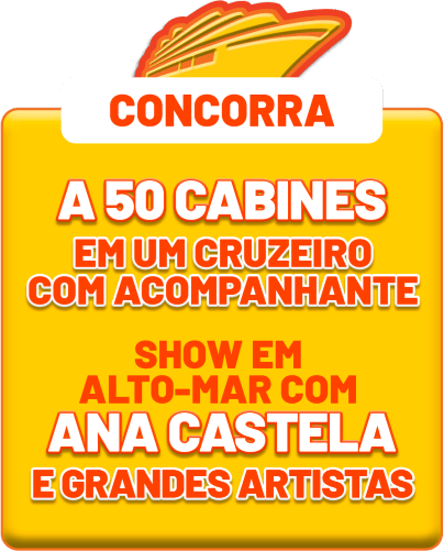 Concorra: A 50 cabines em um cruzeiro com acompanhante. Show em alto-mar com Ana Castela e grandes artistas.